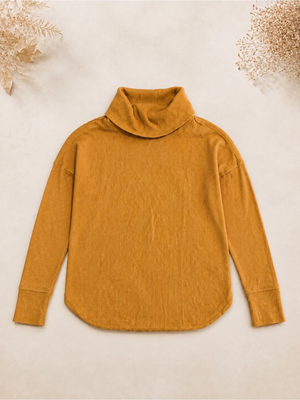 Maeve Anthropologie Mustard Cowl Neck Waffle Knit Top XS